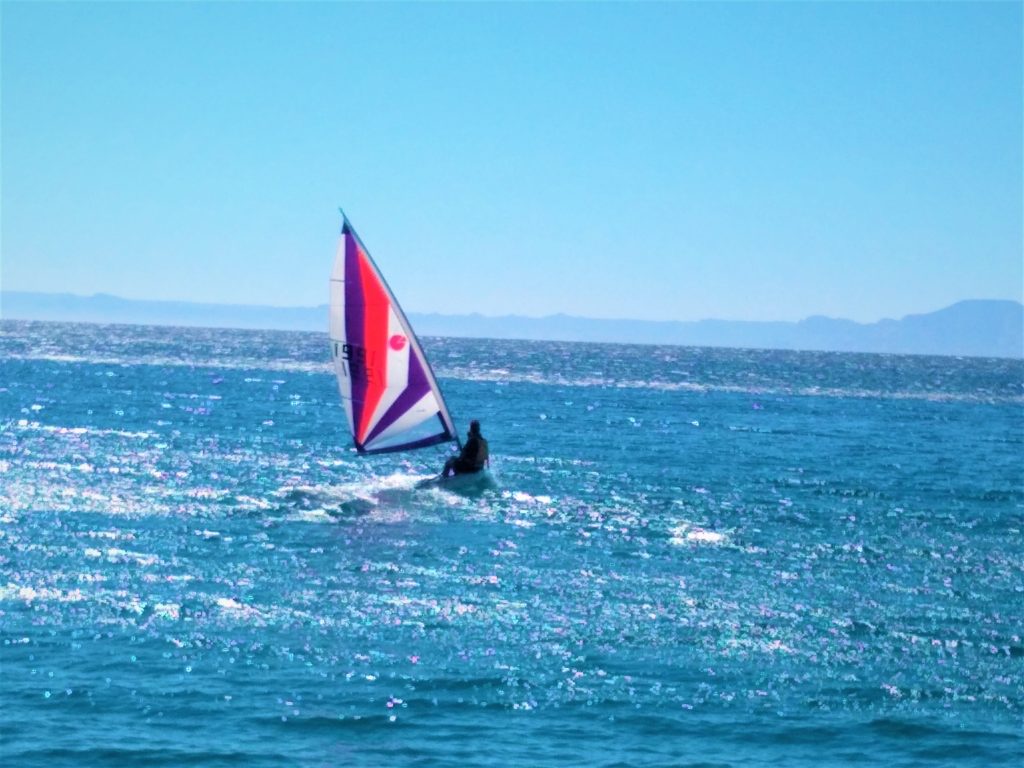 Nathan and Gavin enjoying the strong breeze on the byte at Isla San Franciso