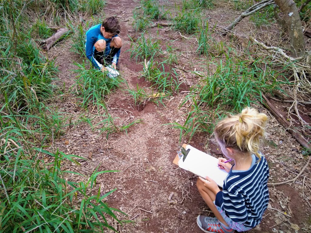 Julia and Nathan sketching the iguana we stumbled accross