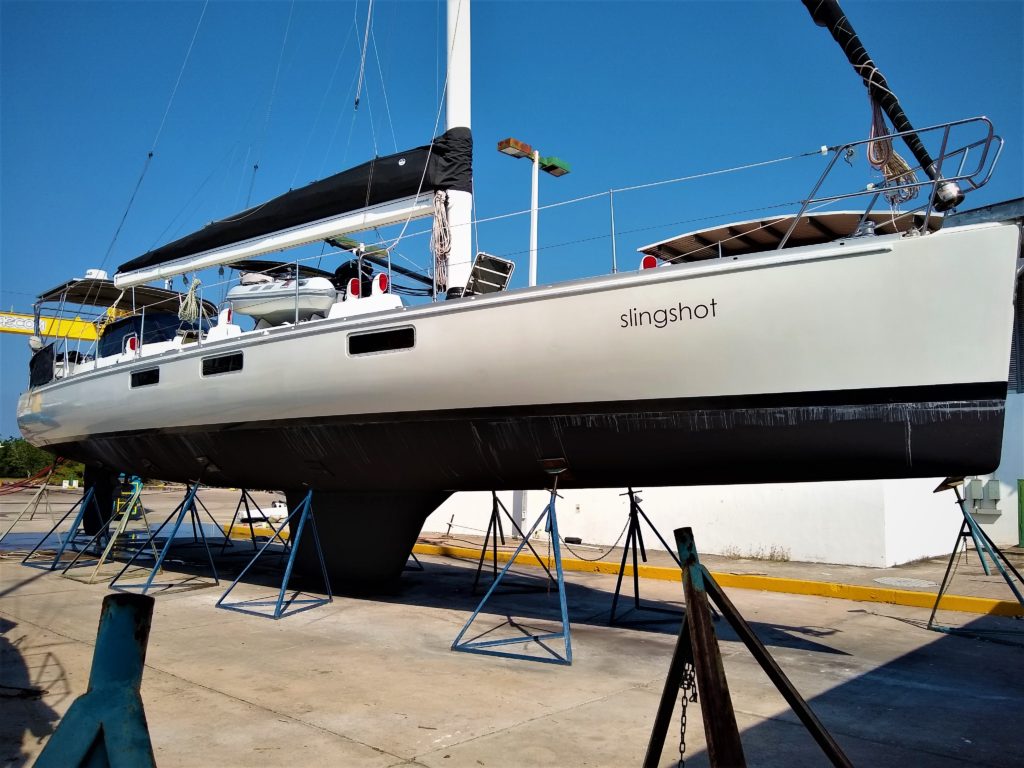 Slingshot shined up with new bottom paint and ready to splash.