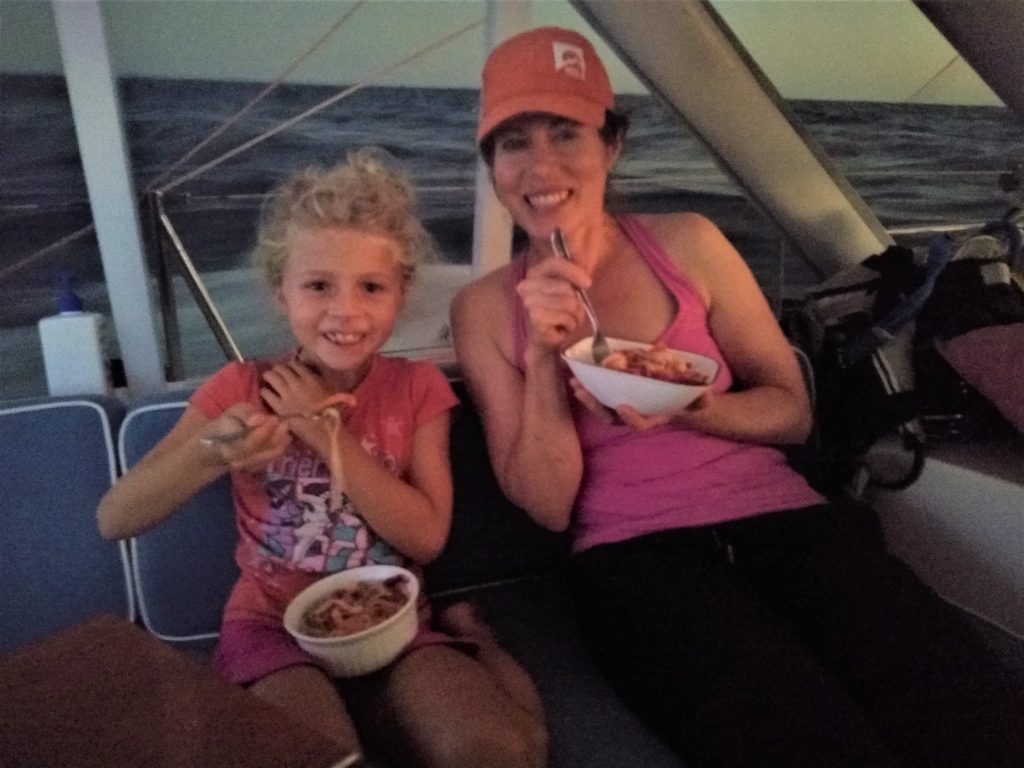 Delicious noodles at sunset zipping along at 9/10 knots!