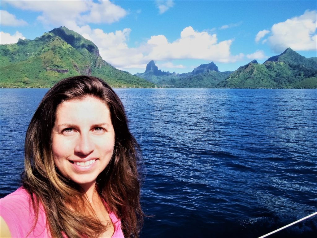 A selfie with Moorea in the background.