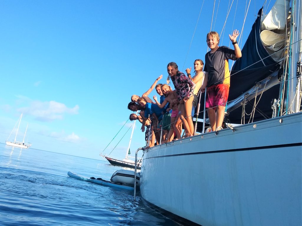 It's our turn - kids waiting their turn to try halyard swinging