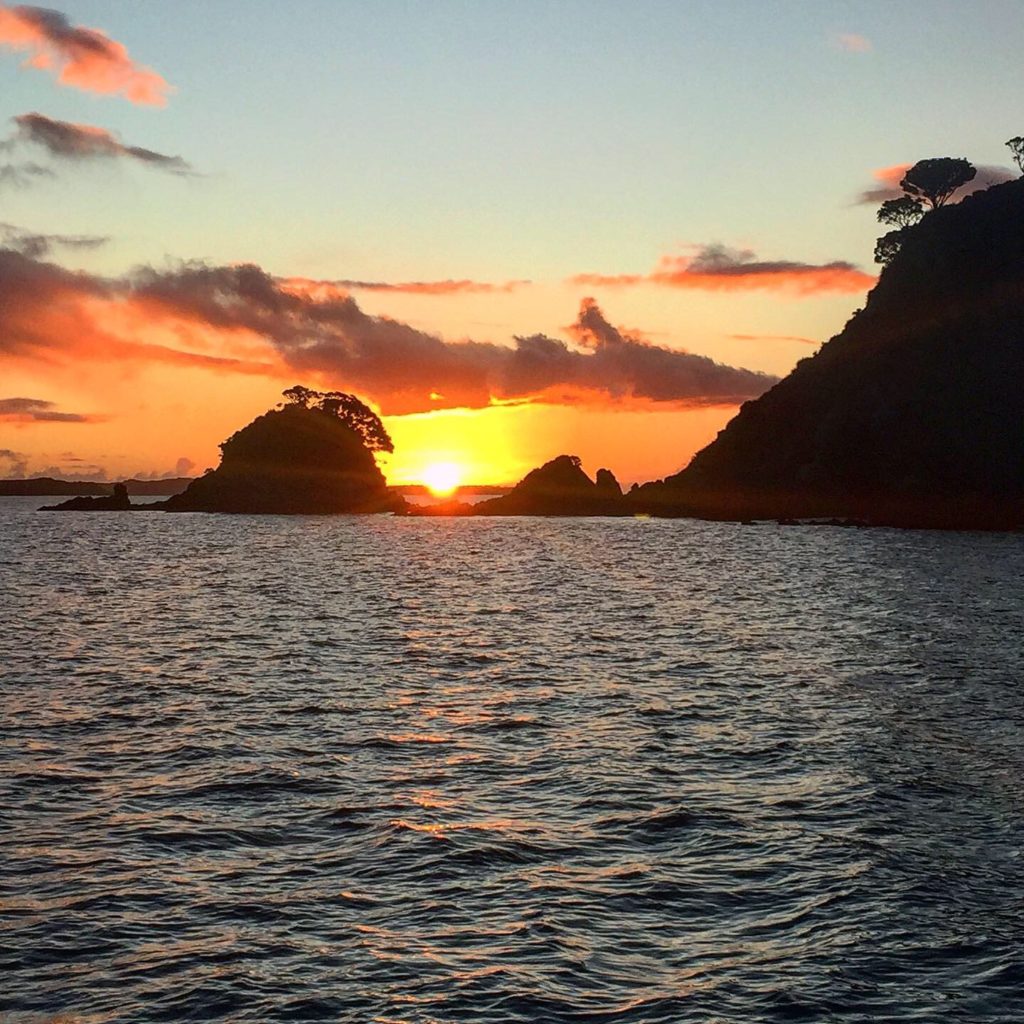 Sunset at Cavalli Islands anchorage.