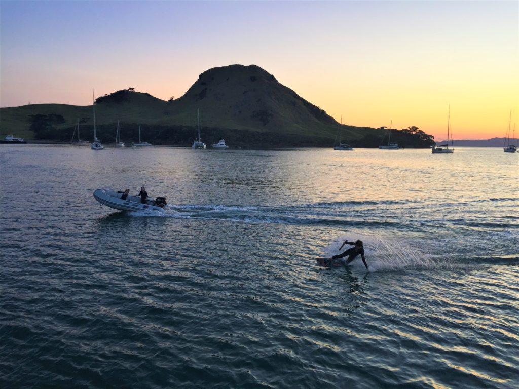 Queen and Slingshot kids out for an evening wakeboard ride.