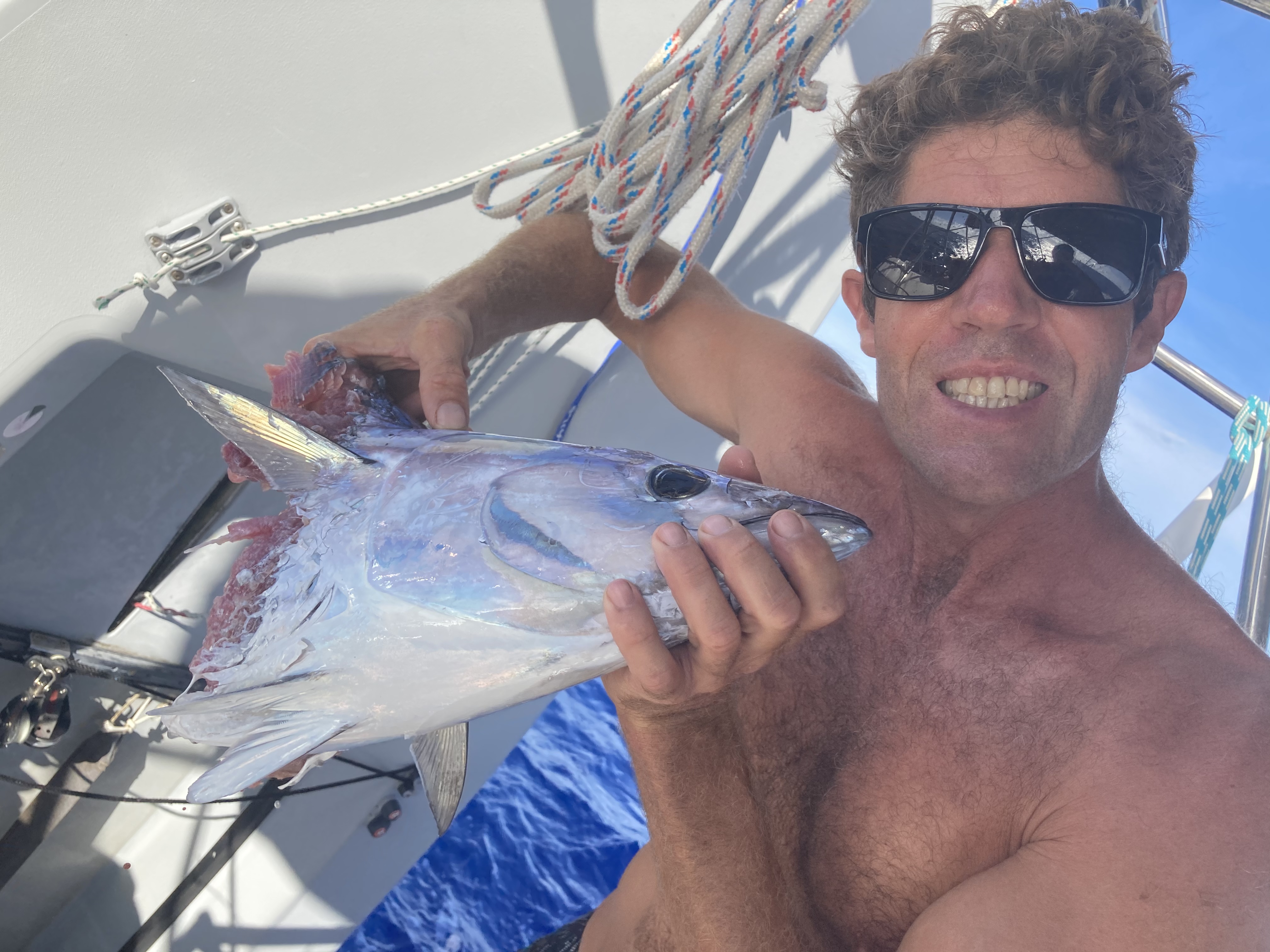 That must have been a big shark! Only reeling in a large tuna head after a strike outside of Amanu - Hmmm there are some big ones lurking round here!