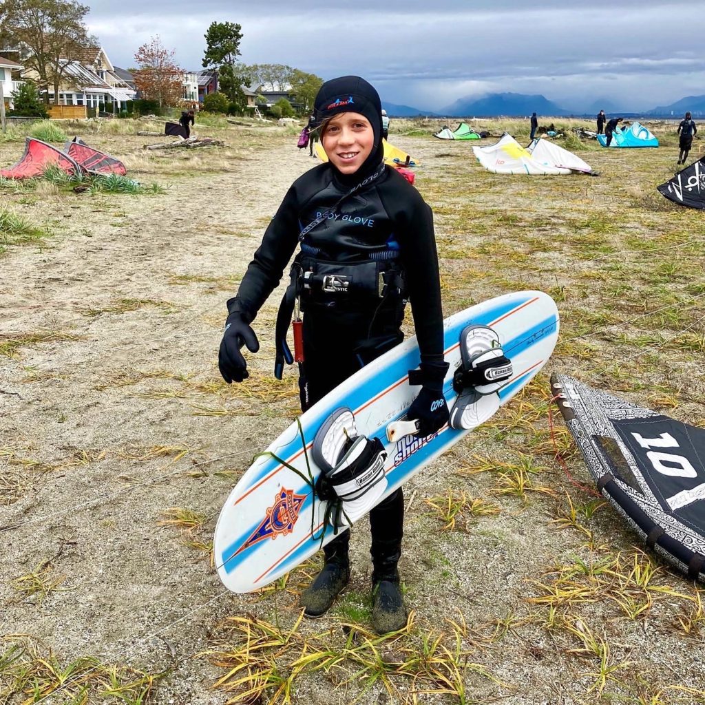 Nate's first cold water kite session - Boundary Bay